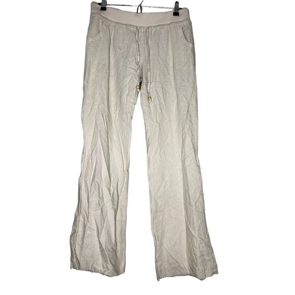 Love Tree Pants Woman's Size large Linen Blend Tan Cream Tie Front Pockets - Picture 1 of 8